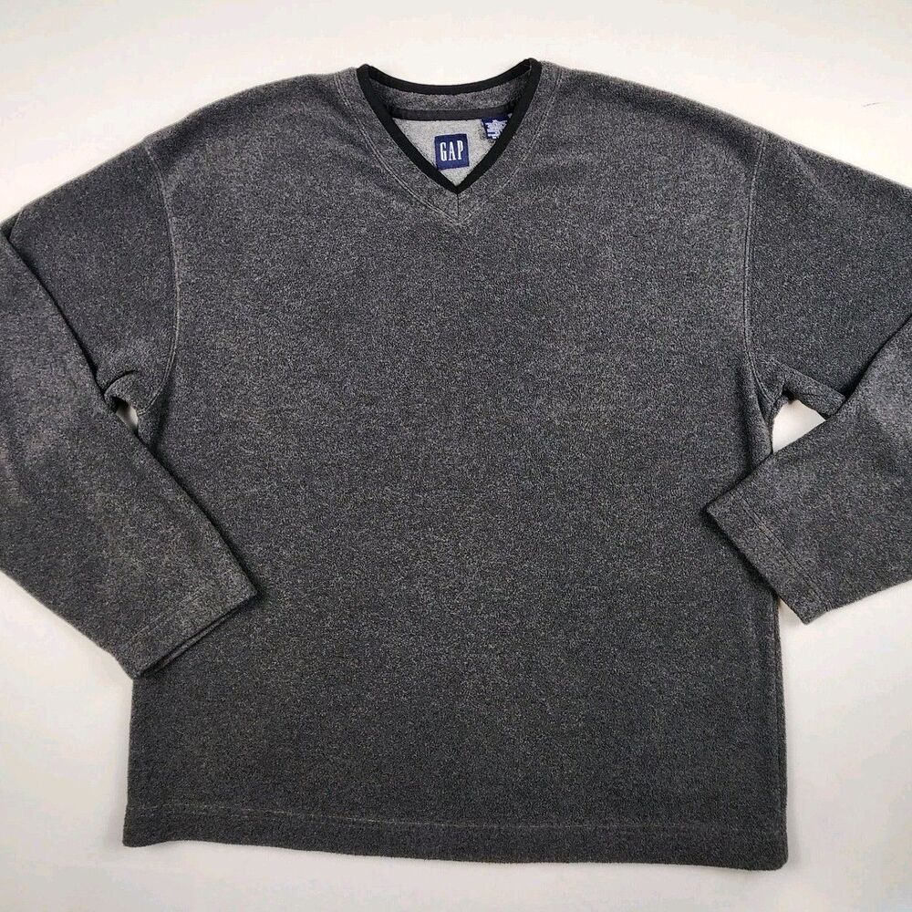Gap Vintage V-Neck Fleece Sweater Mens XL Gray Pullover Relaxed USA Casual Y2K